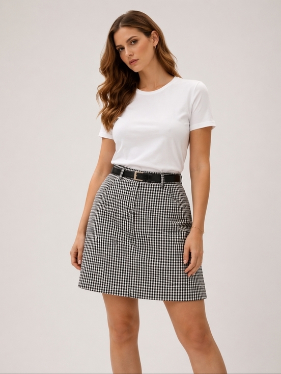 Marks & Spencer Dresses & Skirts - SALE -- Marks & Spencer, belted Black and White Checkered Skirt, US 14 / UK 18